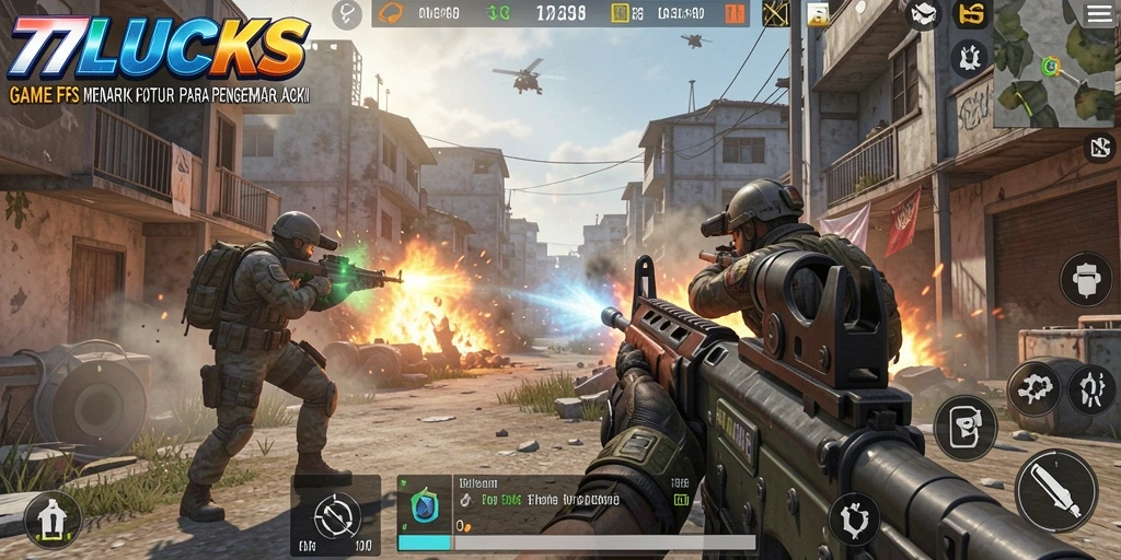 Tampilan gameplay seru dalam 77LUCKS, aksi tembak-menembak yang mendebarkan.