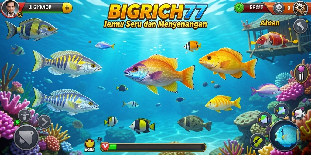 Tampilan screenshot gameplay <strong>BIGRICH77</strong> yang mendebarkan saat menembak ikan.