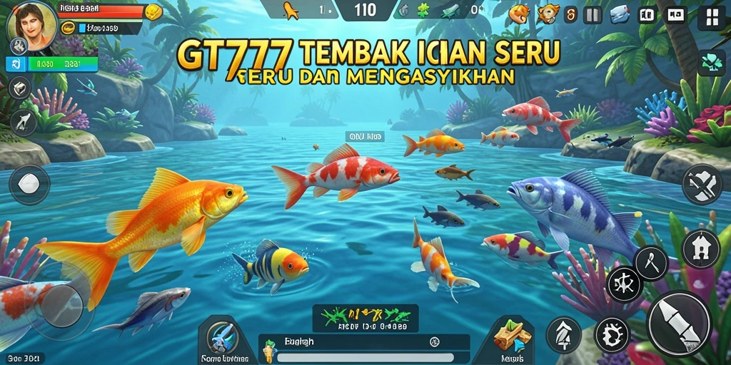 Tampilan gameplay GT777 saat menembak ikan di lautan.