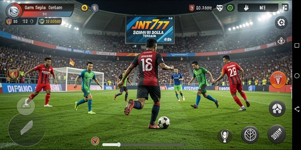 Screenshot gameplay JNT777 menampilkan aksi seru dalam pertandingan sepak bola.