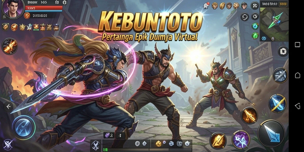 Gameplay KEBUNTOTO yang intens dalam arena pertarungan.